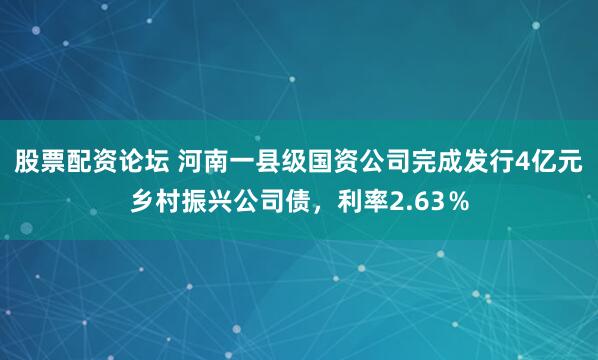 股票配资论坛 河南一县级国资公司完成发行4亿元乡村振兴公司债，利率2.63％